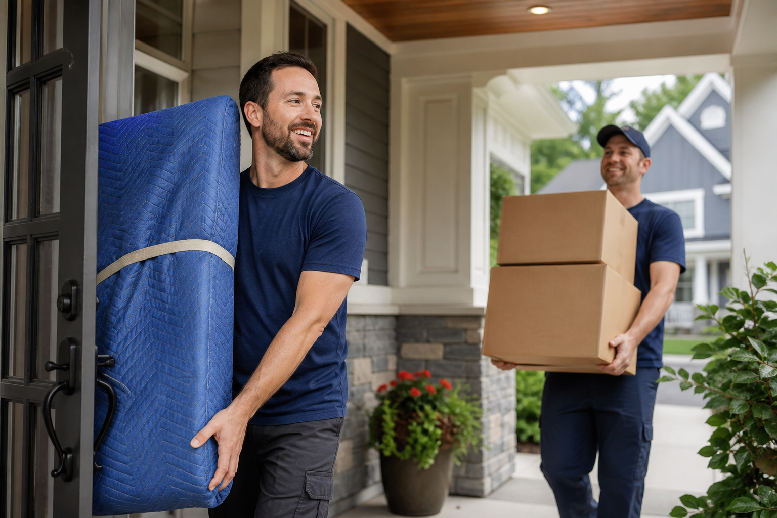 Lakeville movers carrying furniture at a local home